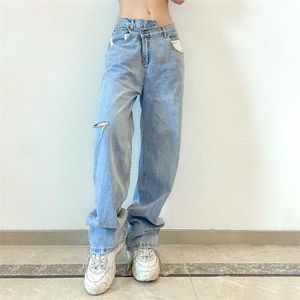 Autumn Fashion Women's Jeans Wide Leg Baggy Jean Vintage Clothing High Street Wear Trousers Girls Cargo Ripped Pants for Female 211129