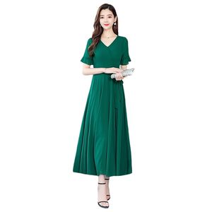 Green Dress Women Black Blue 3XL Plus Size Chiffon Ankle-length es Summer Boho Beach Short Sleeve Maxi LR190 210531