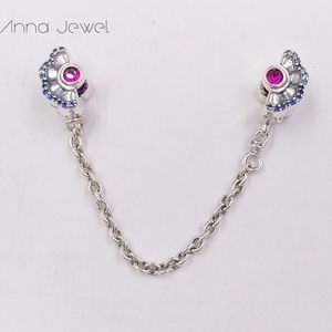 Diy charme pulseiras jóias pandora cadeia de segurança para pulseira fazendo pulseira azul rosa flor design espaçador grânulo para mulheres presentes de aniversário festa de casamento 798163srumx