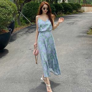 Summer Women Vacation Gonna Tute Donna Sexy Spaghetti strap Crop Top + Maxi Set Stampa Casual 2PCS Due pezzi 210529