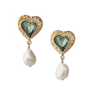 Orecchini a forma di cuore vintage con ciondolo di perle barocche in oro