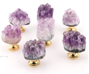 Factory Home Natural Amethyst Crystal Knobs Skåp Stone Pulls Gemstone Handtag för skåplådan Dresser Office LLF12083