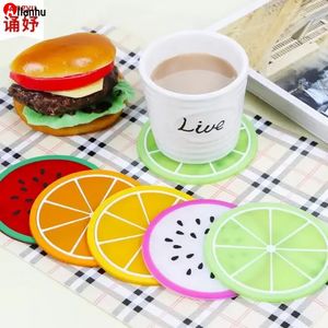 Frutas Silicone Coaster Mats padrão colorido copo redondo titular almofada de almofada de espessura bebida caneca de mesa de mesa wy32