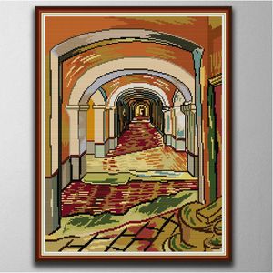 Van Gogh-Korridor in der Anstalt, handgefertigte Kreuzstich-Bastelwerkzeuge, Stickerei, Handarbeitssets, gezählter Druck auf Leinwand, DMC 14 CT/11 CT