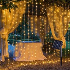 Solar Lamps Lamp LED String Lights Outdoor 8 Modes Fairy Curtain Light For Window Christmas Party Patio Garden Garland Holiday Decor