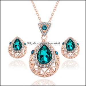 Orecchini Collana Set di gioielli Collane di diamanti in cristallo Set Verde 12 pezzi Dimensioni 15 * 11 mm 36 * 19 mm Peso 13,7 G Consegna a goccia 2021 Oxa0B