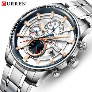 Curren Brand Mens Watches Luxury Stainless Steel Quartz Men Watch Sports Chronograph Wristwatch Big Dial Clock Relogio Masculino 210517