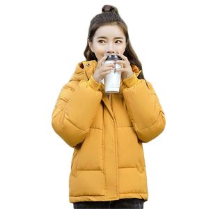 Giacca invernale da donna corto allentato coreano piumino di cotone cappotti giallo rosa plus size spesso calore parka con cappuccio Feminina LR954 210531