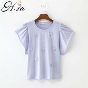 H.sa T-shirty Casual Harajuku Podstawowe Topy Tee Summer Female Flare Rękaw T Shirt dla kobiet Odzież 210417