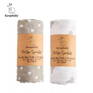 Kangobaby Design 2pcs Set Double Layers 100% Bomull Born Baby Muslin Swaddle Blanket 220225