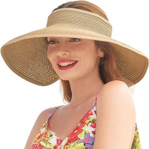 屋外帽子シンプルな折りたたみ可能な空のトップサンワイドブリムフロッピーガールズストローハットビーチ女性夏のUV保護旅行キャップレディース