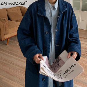 Trench da uomo Giacca a vento di alta qualità Maschi Vintage 2021 Giacche di jeans Tendenza moda Cappotto lungo allentato blu casual