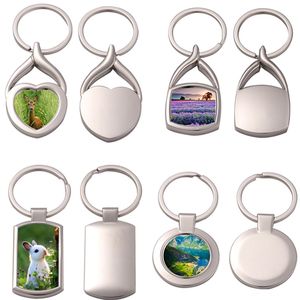 Car Keychains Thermal Transter Sublimation Blank Key Rings DIY Concave Round Rectangle Heart Alloy Silver Designer Jewelry Keychain For Gift Souvenir