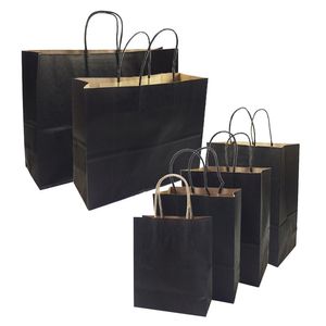 핸들이있는 10 개 / 로트 선물 가방 다기능 하이 엔드 블랙 크래프트 종이 봉투 가게를위한 6 사이즈 선물 Clothesshoes 210402
