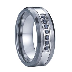 クラスターリングタングステンジュエリー男性の結婚式のバンドラブアライアンスユニークな黒いCZダイヤモンドゲント指の男性のための約束