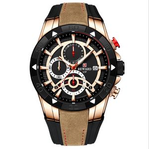 REWARD Sports Date cwp Mens Watch Skin-friendly Silicone Leather Strap Luminous Chronograph Stopwatch Three Sudials and Six Hands Masculine Robust Wrist Watches