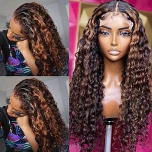 Destaque 360lace Frontal Human Hair Wigs Deep Wave Lace Front Wigss for Women Pré-arrancada brasileira Não Remy 5x5 Wig Curly Full Lacewigs branqueados