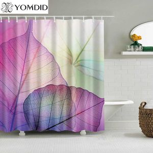 Waterproof Shower Curtain Leaves Printed Bath Curtain Polyester Fabric Geometric Home Bath Decor Shower Curtains With 12 Hooks 210609