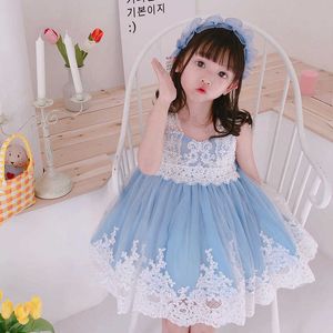 Cekcya Baby Girl Spanish Lolita Princess Abiti Bambini Pizzo Turchia Vintage Ball Gown Infant Birthday Party Bule Dress 210615