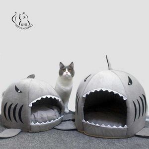 Cat Mat Shark Forma Casa Quente Kennel Kittens Bed Um Mats Dois Usos Canil Cat Camiões Ao Ar Livre Barraca Pet Products Cesta de gatos 210722