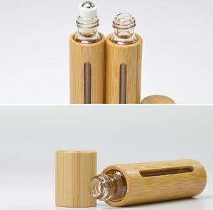 10ml Natural Bambu Recarregável Vazio Essencial Perfume Perfume Fragrância Scent Steel Roller Ball Bottle para Casa Viagem