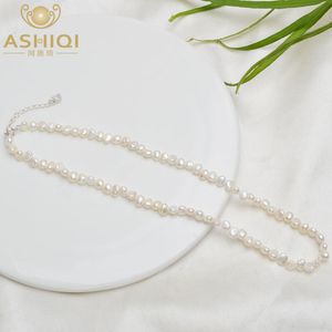 ASHIQI Natural Freshwater Pearl Choker Necklace Baroque pearl Jewelry for Women wedding 925 Silver Clasp Whole 2021 trend