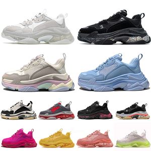 Triple S Crystal Bottom Clear Sole Paris 17FW Ayakkabı Kadın Erkek Günlük Eğitmenler Vintage Dad Platform Hepsi Siyah Beyaz Pembe Gri Yeşil Sarı Kırmızı Doğa Sporları Spor Ayakkabıları