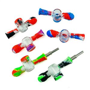 smoking Silicone nector Mini Straw Water Pipes with Titanium Nail Dab Rig bongs Pipe