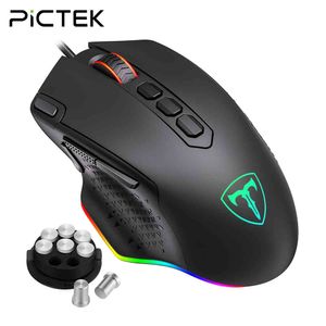 PICTEK PC257 Mouse ergonomico per computer da gioco 12000 DPI con pulsanti laterali Mouse cablato retroilluminato RGB PC Gamer Laptop Windows