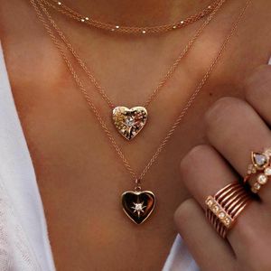 Pendant Necklaces 4 Pcs/Set Exquisite Lady Necklace Heart Shaped Star Crystal Gold Set Women Fashion Valentine's Day Gift