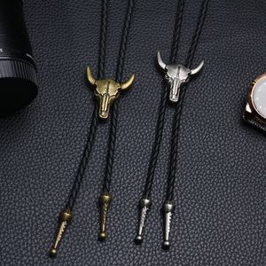 Moda masculina couro vaca cabeça bolo gravata colar jóias retro ocidental cowboy presentes dos homens gravata acessórios2915