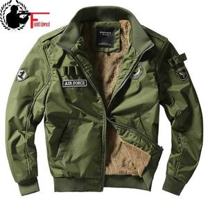 Bomber Jacket Ma1 Air Force Pilot Casual Arrival Military Style Men Thick Fleece Velvet Coat Winter Male Green Blue Khaki 211214