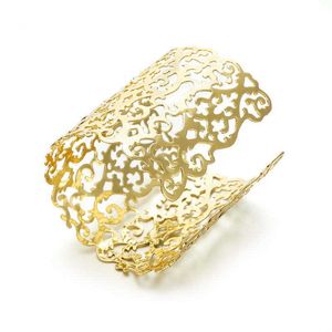 Zwpon Fashion Arab Pattern Alloy Cuff Bracelet Gold Zinc Alloy Filigree Open Brand Bracelet Bangles for Woman Female Jewelry Q0719