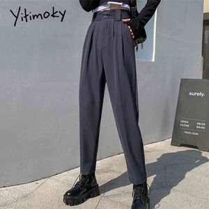 Yitimoky Damen Klassische Hosen Hosenanzüge Frauen Kleidung Hohe Taille Taschen Button Up Harem Koreanische Streetwear 210925