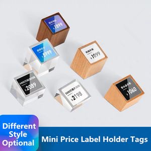 Akrylpris Tag Pappershållare Display Stativbord Mini Pris Cubes Smycken Label Desk Sign Holder