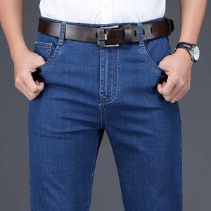 daling heren effen kleur jeans losse rechte been zakelijke formele casual broek klassieke high-taille stretch slanke broek 210531