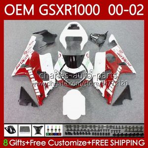 Corpi per stampi ad iniezione per SUZUKI GSXR-1000 GSX R1000 GSXR 1000 CC 01-02 Carrozzeria 62No.19 1000CC GSXR1000 K2 00 01 02 GSX-R1000 2001 2002 2002 Kit carenatura OEM rosso bianco