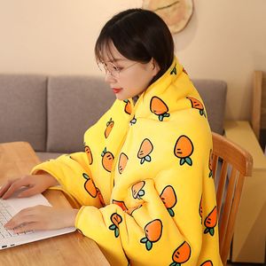 Soft Lazy Blanket Adult Sofa TV Blanket Coral Fleece Wearable Sweatshirt Winter Warm Plush Flannel Weighted Blanket F0293 210420