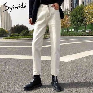 Calças de brim da cintura elástica syiwidii ​​para mulheres altos wais denim calças harem casuais mãe coreana moda preto bege azul 210809