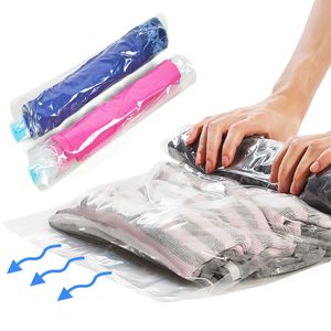 Wholesale rolling vacuum bags resale online - 1 pc Clothes Compression Storage Bags Hand Rolling Clothing Plastic Vacuum Packing Sacks Travel Space Saver Bags for Luggage