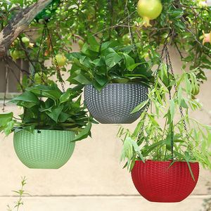 Resin Hanging Plant Pots Basket For Garden Indoor Outdoor Home Decoration With Chain Macrame Plant Hangers Home Office Decor 210712