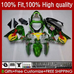 Feedings de molde de injeção para Kawasaki Ninja ZX 9R 900 CC ZX9 9 R 98-03 Kit de carroçaria 25No.52 ZX900 ZX9R 00 01 02 03 ZX-9R ZX-900 900CC 2000 2001 2002 2003 VERDE AMARELO OEM Bodys