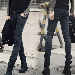 Mäns Jeans 2021 Vår Höst Casual Streetwear Skinny Men Svart Snö Fötter Studenter Tonåringar Pants Denim Long Pencil