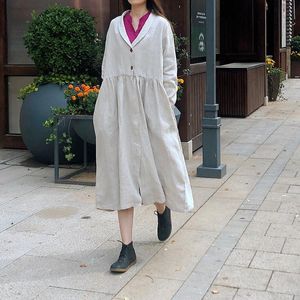 Women's Trench Coats Women Loose Linen Long Coat Outwear Ladies Vintage Flax Female Topcoat Spring Autumn