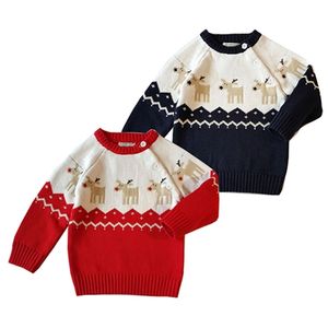 Рождественские elk осень зима мальчик девушка с длинным рукавом вязаный свитер мальчики девушки свитера для детей 210521