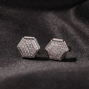 Projektant Mężczyźni Kolczyki Hip Hop Ear Stud Moda S925 Kobiety Kolczyk Mężczyzna Kolczyki Miłośnicy Cyrkon Stadny Bling Rapper Hexagon Męskie Hiphop Hiphop Ring