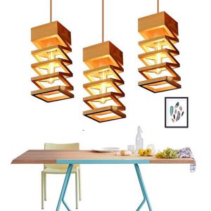 Pendant Lamps Solid Wood Led Chandelier Living Room Dining Lamp Study Bedroom Wooden Art Decorative Geometric E27