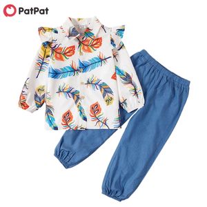 Set di pantaloni in denim con top floreale per bambina primaverile e autunnale 210528