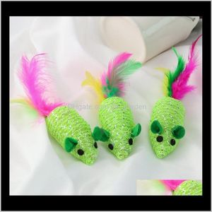 Pet Home & Garden Drop Delivery 2021 Green Braided Artificial Feather Mouse With Sounds Funny Toy Cat Supplies Scratch Resistant Animal Toys