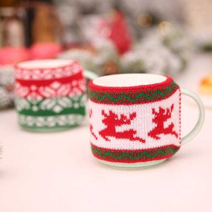 10pcs/lot Christmas Tea Cups Sleeve Table Decorations Coffee Cup Cover Mug Cup Sleeve Tea Cup Warmer Mug Sweater Cover 30% off H1020